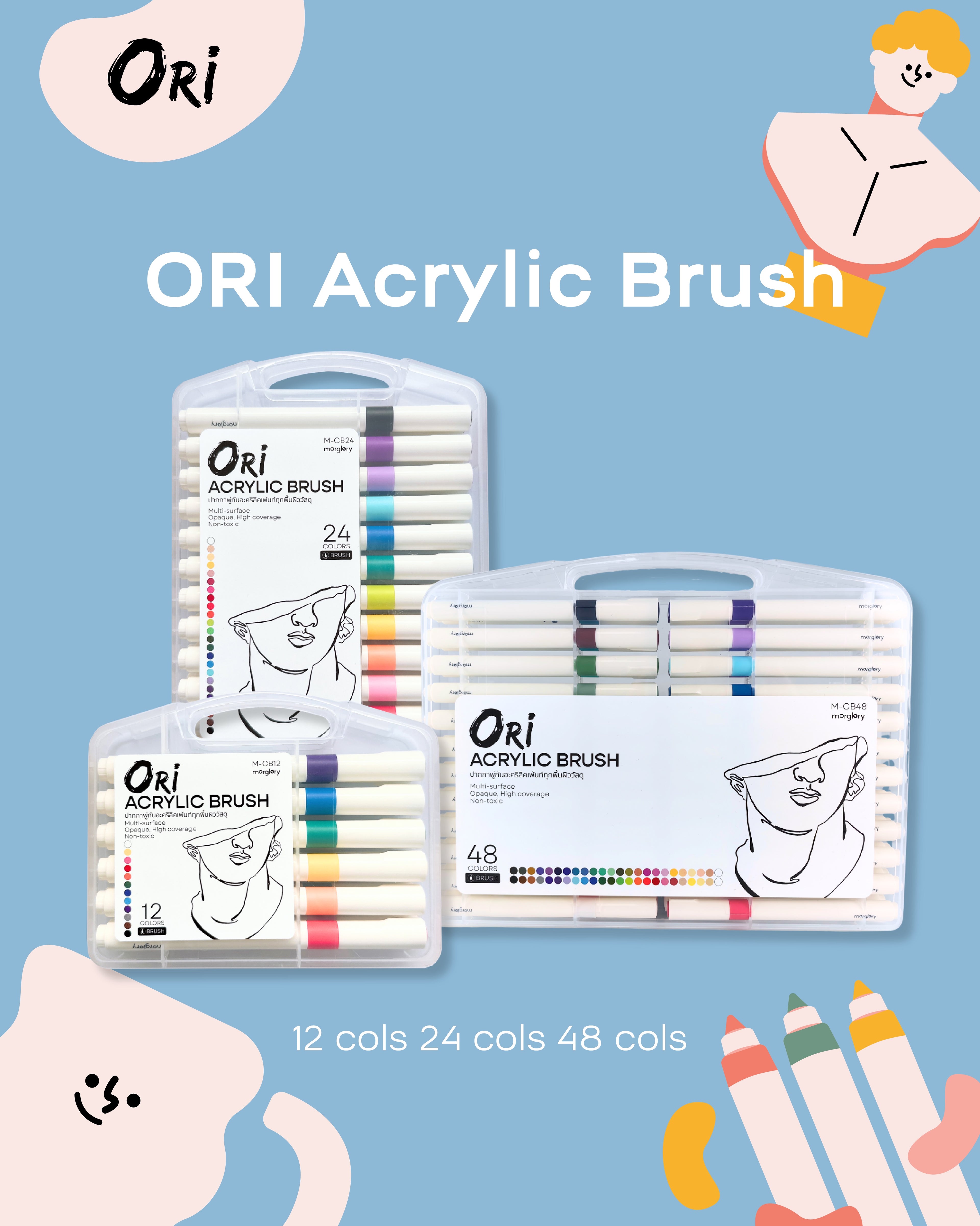 ORI Acrylic Brush Pens – Multi-Surface (12 Colors)